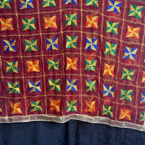 Pre-Owned Upcycled Transparent Embroidered Textile – Multicolor Pinwheel Stitch